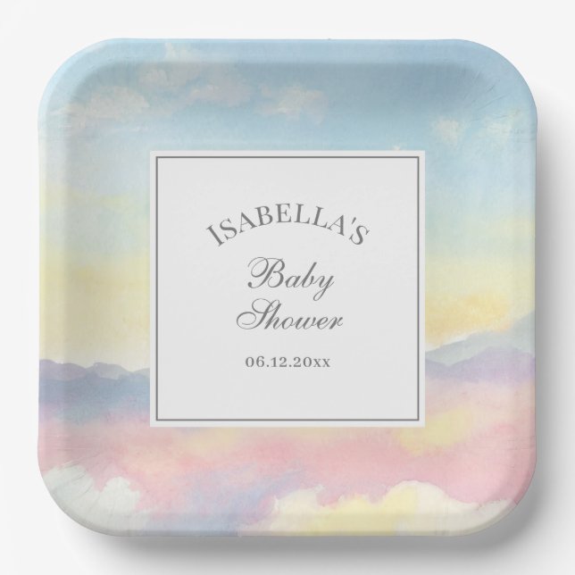 Elegante Watercolor Sky and Clouds Baby Shower Pappteller (Vorderseite)