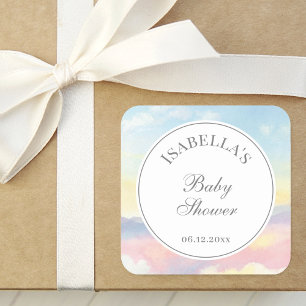 Elegante Watercolor Sky and Clouds Baby Shower Quadratischer Aufkleber