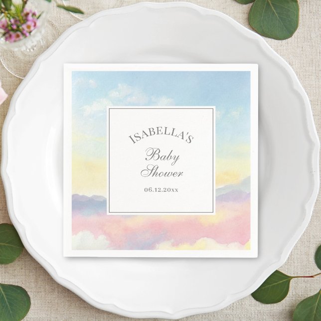 Elegante Watercolor Sky and Clouds Baby Shower Serviette (Von Creator hochgeladen)