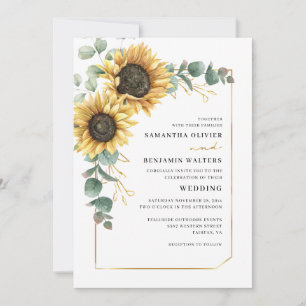 Elegante Watercolor Sonnenblume Eukalyptus Wedding Einladung