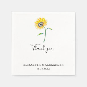 Elegante Watercolor Sonnenblume Hochzeit Einfaches Serviette
