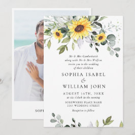 Elegante Watercolor Sonnenblumen Eukalyptus Weddin Einladung