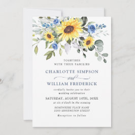 Elegante Watercolor Sonnenblumen Eukalyptus Weddin Einladung