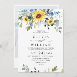 Elegante Watercolor Sonnenblumen Eukalyptus Weddin Einladung