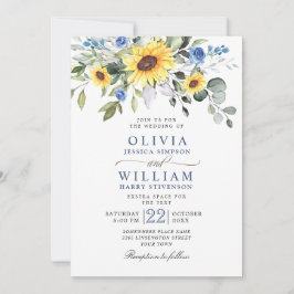 Elegante Watercolor Sonnenblumen Eukalyptus Weddin Einladung