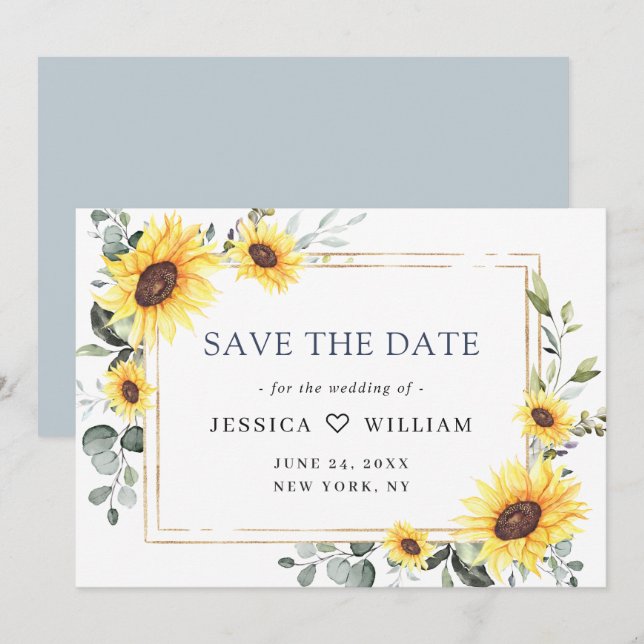 Elegante Watercolor Sonnenblumen Eukalyptus Weddin Save The Date (Vorne/Hinten)
