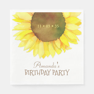 Elegante Watercolor Sonnenblumen Geburtstagsparty Serviette