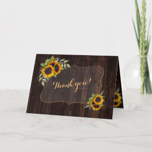 Elegante Watercolor Sonnenblumen Wood Wedding Viel Dankeskarte