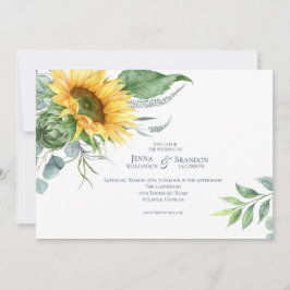 Elegante Watercolor Sonnenblumenhochzeit Einladung