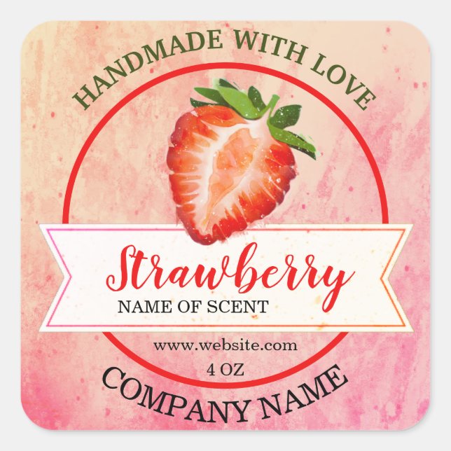 Elegante Watercolor Strawberry Jam Quadratischer Aufkleber (Vorderseite)
