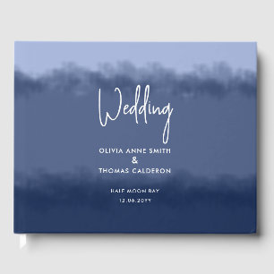 Elegante Watercolor Stripe Navy Ocean Beach Hochze Gästebuch