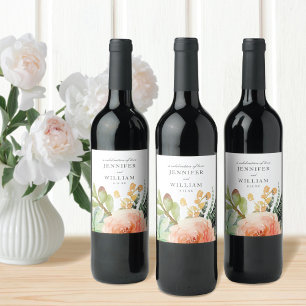 Elegante Watercolor Sukkulente Trauung Weinetikett