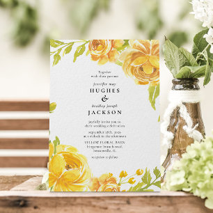 Elegante Watercolor Summer Yellow Floral Wedding Einladung