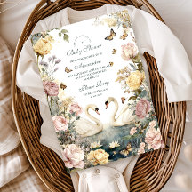 Elegante Watercolor Swans Baby Shower