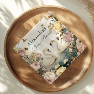 Elegante Watercolor Swans Baby Shower Serviette