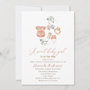 Elegante Watercolor Sweet Baby Girl Baby Shower Einladung