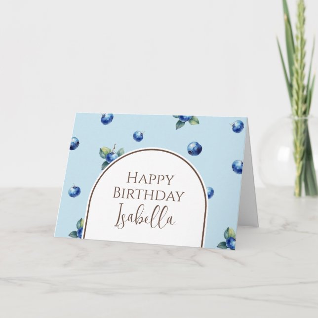Elegante Watercolor Sweet Blue Berry Happy Birthda Karte (Vorderseite)