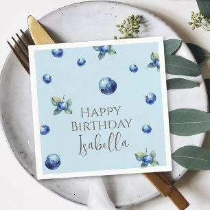 Elegante Watercolor Sweet Blue Berry Happy Birthda Serviette