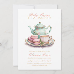 Elegante Watercolor Tea Party Babydusche Einladung