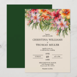 Elegante Watercolor Tropische Hochzeit Einladung