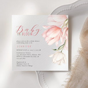 Elegante Watercolor Tulip Babydusche Einladung