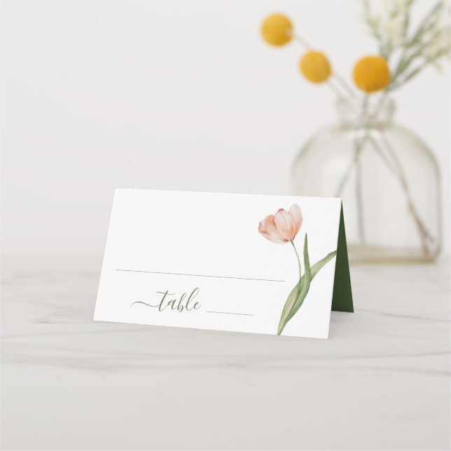 Elegante Watercolor Tulip Wedding Platzkarte (Vorderseite)