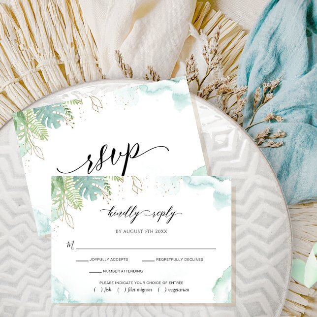 Elegante Watercolor und Airy Greenery RSVP Card (Von Creator hochgeladen)