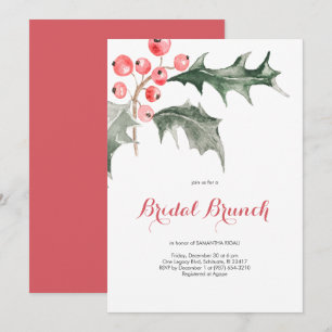 Elegante Watercolor Weihnachten Holly Bridal Brunc Einladung