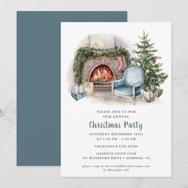 Elegante Watercolor Weihnachten Party Einladung (Vorne/Hinten)
