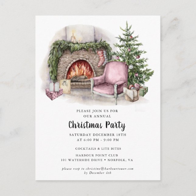 Elegante Watercolor Weihnachten Party Einladung Postkarte (Vorderseite)