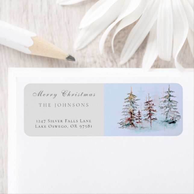 Elegante Watercolor Weihnachten Pine Rücksendeadre (Insitu)