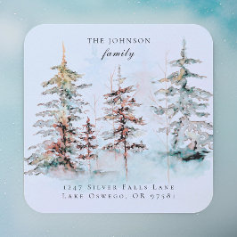 Elegante Watercolor Weihnachten Pine Rücksendeadre Quadratischer Aufkleber