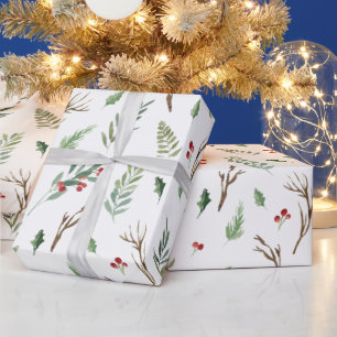 Elegante Watercolor Weihnachten Roter Berry Botani Geschenkpapier