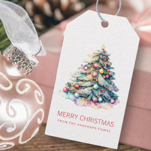 Elegante Watercolor Weihnachtsbaum Geschenkanhänger