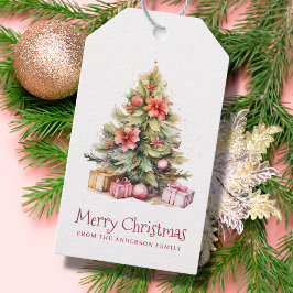 Elegante Watercolor Weihnachtsbaum Geschenkanhänger