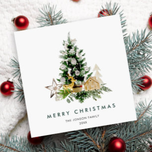 Elegante Watercolor Weihnachtsbaum Weinkultur und Feiertagskarte