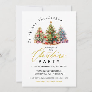 Elegante Watercolor Weihnachtsbaumparty Einladung