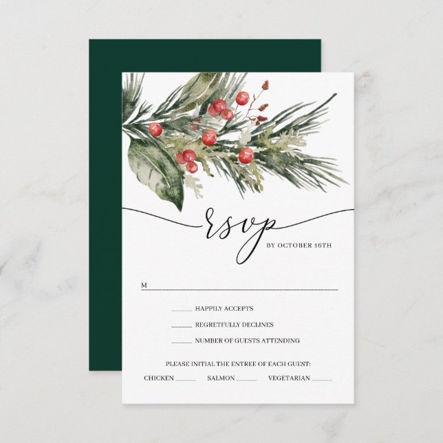 Elegante Watercolor Weihnachtskarte RSVP Einladung (Vorne/Hinten)
