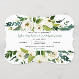 Elegante Watercolor Weißer Blumenrahmen Hochzeit Einladung