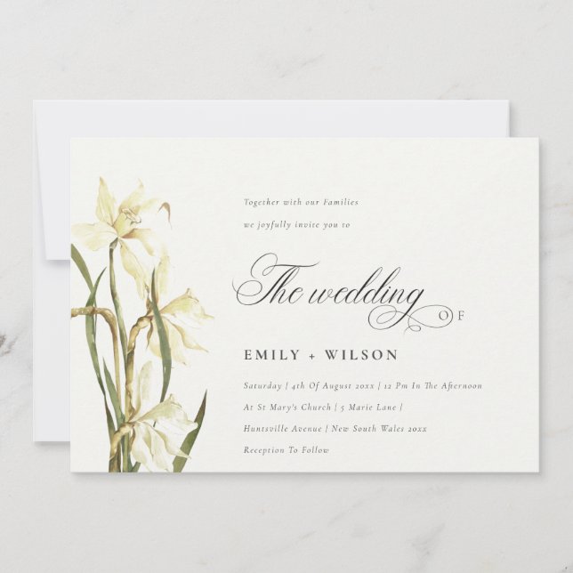 Elegante Watercolor White Daffodil Wedding Einladu Dankeskarte (Vorderseite)
