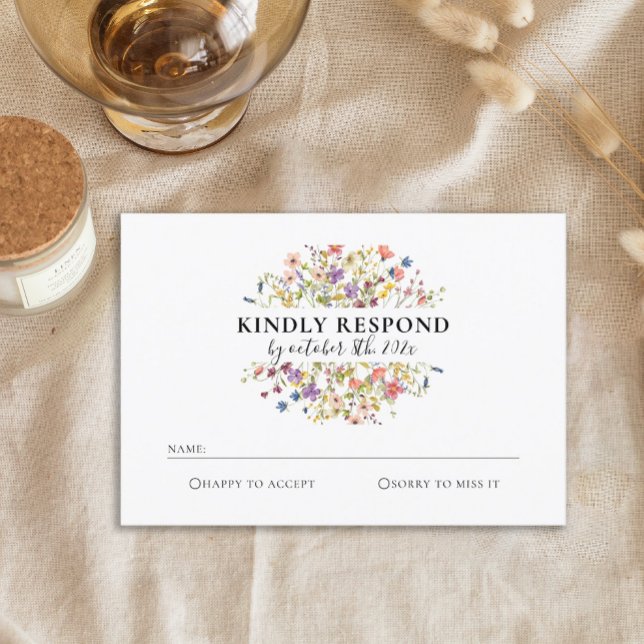 Elegante Watercolor Wild Blume Wedding RSVP Card (Von Creator hochgeladen)