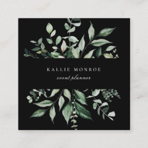 Elegante Watercolor Wild Foliage Dark Quadratische Visitenkarte