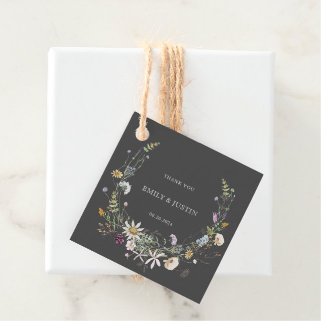 Elegante Watercolor Wildblume Black Danke Geschenkanhänger (Beispiel)