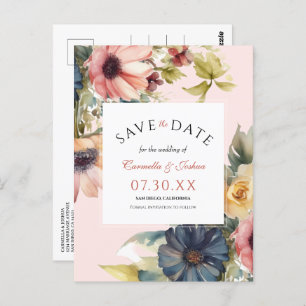 Elegante Watercolor Wildblume Boho Save the Date Postkarte