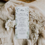 Elegante Watercolor Wildblume Wedding Menu Card Menükarte<br><div class="desc">Genießen Sie den Hochzeitsempfang mit dieser eleganten Speisekarte, die ein zartes Aquarell-Wildblume-Design bietet. Dieses Menü ist perfekt für rustikale Hochzeiten, Gartenfeiern und Hochzeiten geeignet und bietet weiche Blumendetails in Blau- und Grüntönen. Die Tischdekoration wird durch eine Touch von naturlich inspirierter Schönheit ergänzt. Ideal für Frühlings- und Sommerfeiern, ergänzt diese botanische...</div>