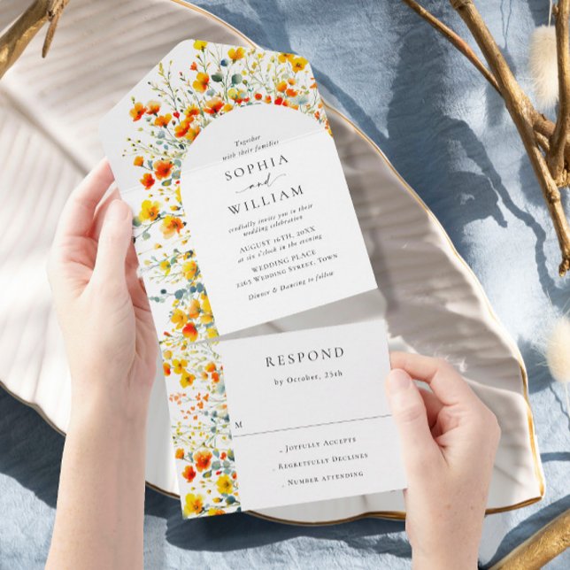 Elegante Watercolor Wilde Blume Blumenzehen All In One Einladung (Von Creator hochgeladen)