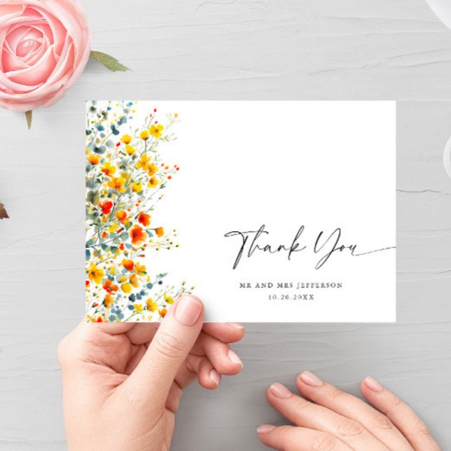 Elegante Watercolor Wilde Blume Blumenzehen Dankeskarte (Von Creator hochgeladen)