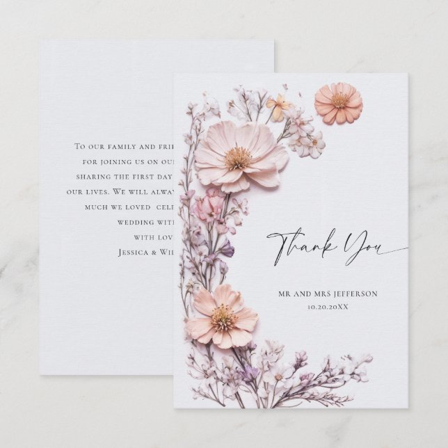 Elegante Watercolor Wilde Blume Blumenzehen Dankeskarte (Vorne/Hinten)