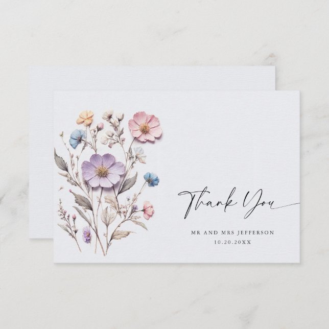 Elegante Watercolor Wilde Blume Blumenzehen Dankeskarte (Vorne/Hinten)