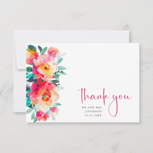 Elegante Watercolor Wilde Blume Blumenzehen Dankeskarte (Vorderseite)